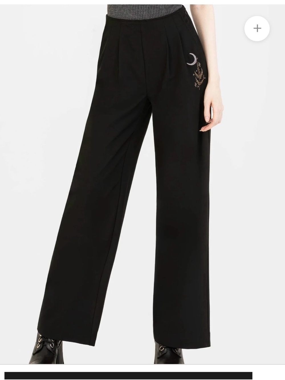DISTURBIA Lucia Firefly Embroidered Wide Leg Trousers US 2 | Goth Whimsigoth